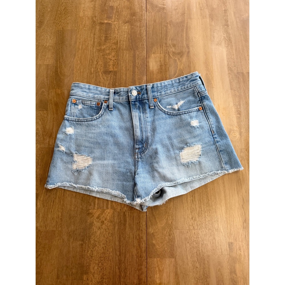Madewell Relaxed Denim Shorts Light Wash Distressed Frayed Hem Size 27